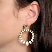 Clous d'oreilles rond 10 mm texturé pour cabochon 5 mm - Acier inox 304L Doré x2