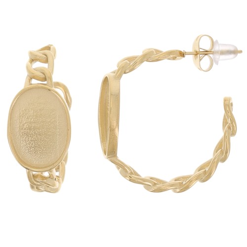 Créoles chaîne 27 mm pour cabochon 14x10 mm - Acier inoxydable 316L Doré x2