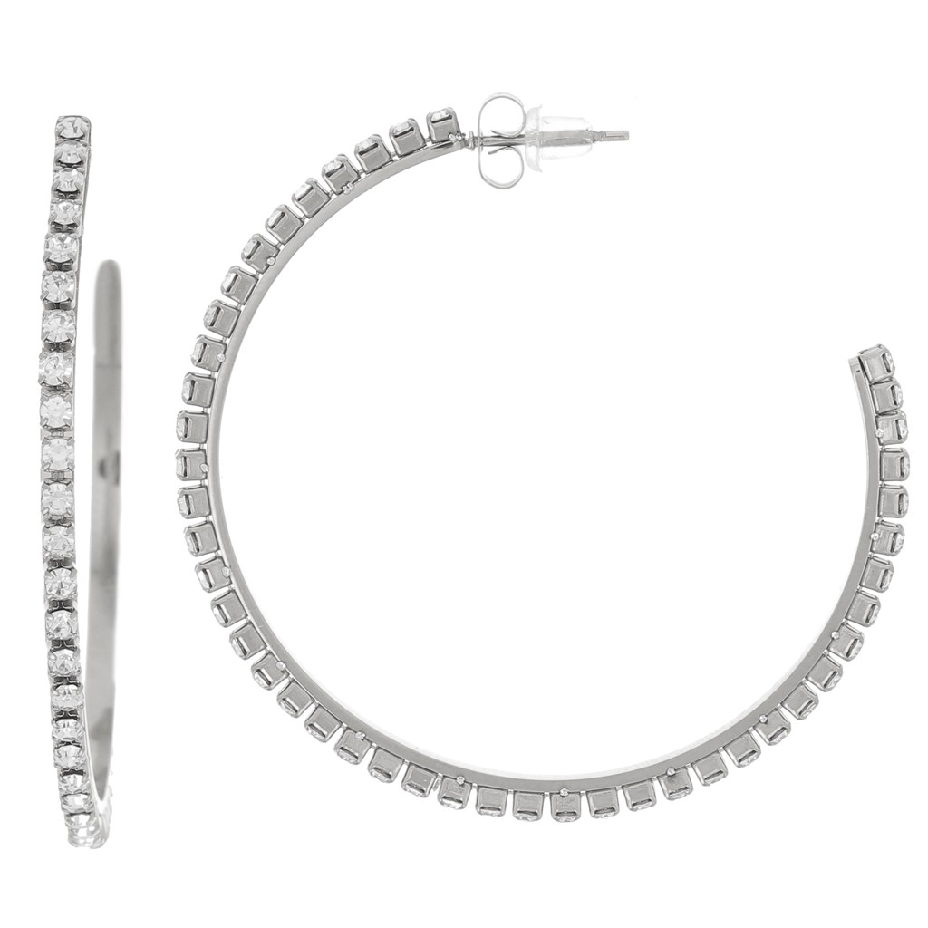 Lot De 2 Paires Boucles D'Oreilles Créoles Acier Inoxydable 316L Avec Zircones - Argenté/Noir/Doré