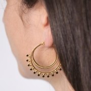 Créoles motif oriental & résine époxy 40 mm - Acier inoxydable 316L Doré - Noir x2