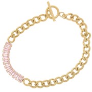 Bracelet Gourmette 6mm avec oxydes zirconium Acier inox 304L Doré - Rose x19.5cm