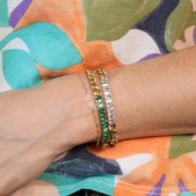 Bracelet Gourmette 6mm avec oxydes zirconium Acier inox 304L Doré - Vert x19.5cm