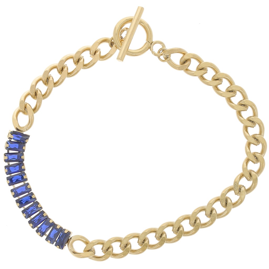 Bracelet Gourmette 6mm avec oxydes zirconium Acier inox 304L Doré ...