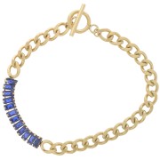 Bracelet Gourmette 6mm avec oxydes zirconium Acier inox 304L Doré - Bleu x19.5cm|raw }}