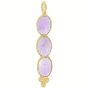 Pendentif long 32x6 mm avec 3 pierres gemmes - Doré à l'or fin - Amethyste x1
