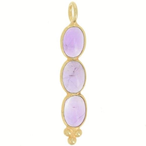 Pendentif long 32x6 mm avec 3 pierres gemmes - Doré à l'or fin - Amethyste x1