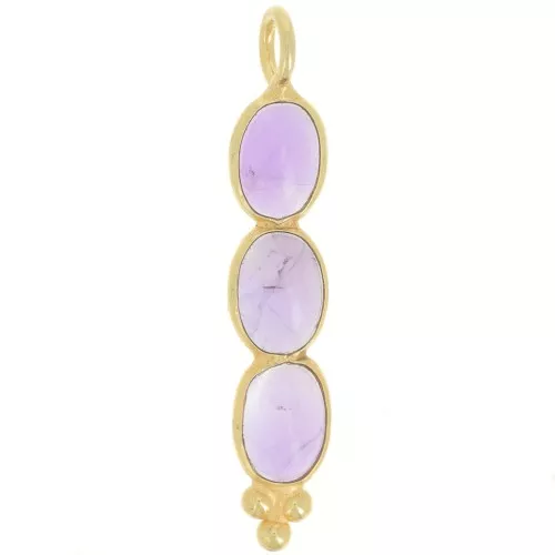 Pendentif long 32x6 mm avec 3 pierres gemmes - Doré à l'or fin - Amethyste x1