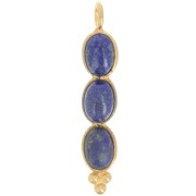 Pendentif long 32x6 mm avec 3 pierres gemmes - Doré à l'or fin - Lapis lazuli x1