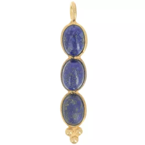 Pendentif long 32x6 mm avec 3 pierres gemmes - Doré à l'or fin - Lapis lazuli x1