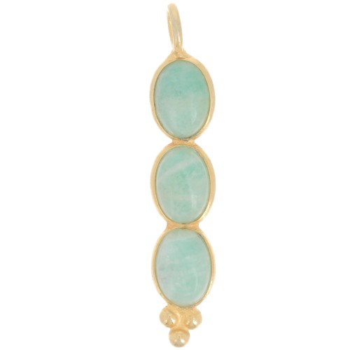 Pendentif long 32x6 mm avec 3 pierres gemmes - Doré à l'or fin - Amazonite x1