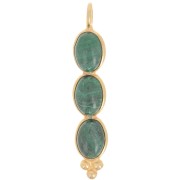 Pendentif long 32x6 mm avec 3 pierres gemmes - Doré à l'or fin - Malachite x1