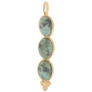 Pendentif long 32x6 mm avec 3 pierres gemmes Doré à l'or fin - Turquoise Africaine|raw }}