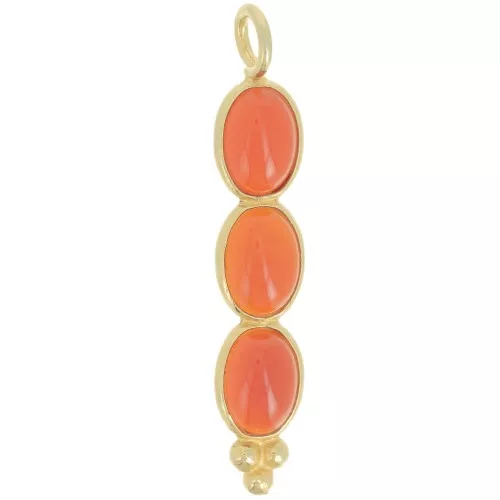 Pendentif long 32x6 mm avec 3 pierres gemmes teintées Doré à l'or fin - Onyx rouge