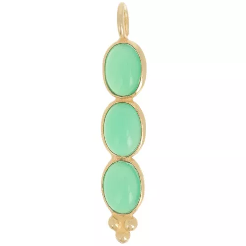 Pendentif long 32x6 mm avec 3 pierres gemmes teintées Doré à l'or fin - Onyx vert