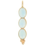 Pendentif long 32x6 mm avec 3 pierres gemmes - Doré à l'or fin - Calcédoine aqua|raw }}