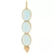 Pendentif long 32x6 mm avec 3 pierres gemmes - Doré à l'or fin - Calcédoine aqua
