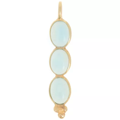 Pendentif long 32x6 mm avec 3 pierres gemmes - Doré à l'or fin - Calcédoine aqua