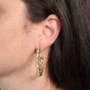 Créoles serties de pierres gemmes - 43 mm - Doré à l'or fin - Amazonite x2