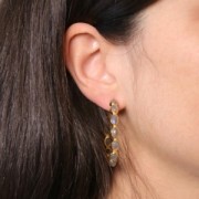 Créoles serties de pierres gemmes - 43 mm - Doré à l'or fin - Labradorite x2