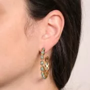 Créoles serties de pierres gemmes - 43 mm - Doré à l'or fin - Malachite x2