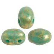 Perles en verre Samos® par Puca® 7x5 mm - Op Green Turquoise Gold Spotted x10g