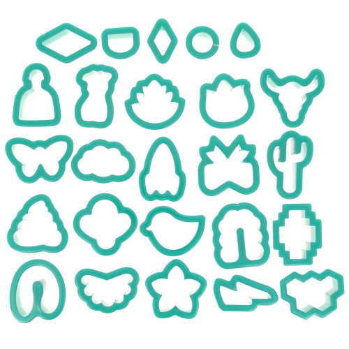 Set de 25 emporte-pièces plastique pour polymère - Animaux - Fleurs et Formes