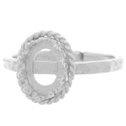 Bague réglable martelée T52 -56 décor couronne pour cabochon 8x6mm Placage Arg fin|raw }}