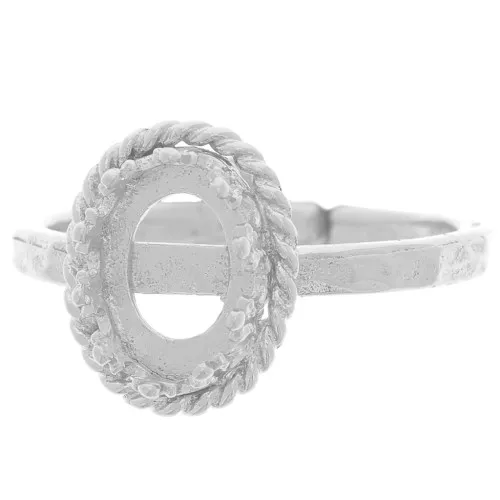 Bague réglable martelée T52 -56 décor couronne pour cabochon 8x6mm Placage Arg fin