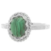 Bague réglable martelée T52 -56 décor couronne pour cabochon 8x6mm Placage Arg fin