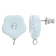 Clous d'oreilles fleurs en résine 15 mm avec strass - Bleu layette x2|raw }}
