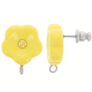 Clous d'oreilles fleurs en résine 15 mm avec strass - Jaune soleil x2|raw }}