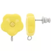 Clous d'oreilles fleurs en résine 15 mm avec strass - Jaune soleil x2