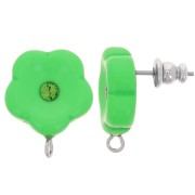 Clous d'oreilles fleurs en résine 15 mm avec strass - Vert prairie x2|raw }}