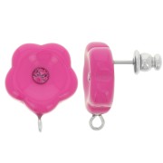 Clous d'oreilles fleurs en résine 15 mm avec strass - Fuchsia x2|raw }}