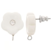 Clous d'oreilles fleurs en résine 15 mm avec strass - Ivoire x2