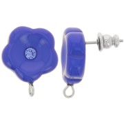 Clous d'oreilles fleurs en résine 15 mm avec strass - Bleu royal x2|raw }}