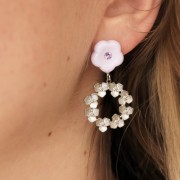 Clous d'oreilles fleurs en résine 15 mm avec strass - Bleu royal x2