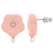 Clous d'oreilles fleurs en résine 15 mm avec strass - Rose dragée x2|raw }}