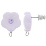 Clous d'oreilles fleurs en résine 15 mm avec strass - Parme x2|raw }}