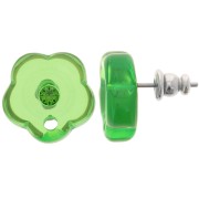Clous d'oreilles fleurs en résine transparente 15 mm avec strass - Vert prairie x2