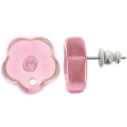 Clous d'oreilles fleurs en résine transparente 15 mm avec strass - Rose clair x2|raw }}
