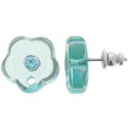 Clous d'oreilles fleurs en résine transparente 15 mm avec strass - Vert d'eau x2|raw }}