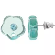 Clous d'oreilles fleurs en résine transparente 15 mm avec strass - Vert d'eau x2