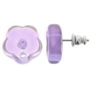 Clous d'oreilles fleurs en résine transparente 15 mm avec strass - Lavande x2