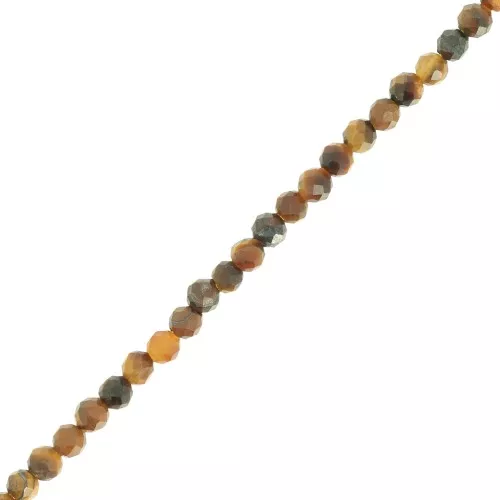 Perles rondes facettées 3 mm pierre gemme - Oeil de tigre x39cm