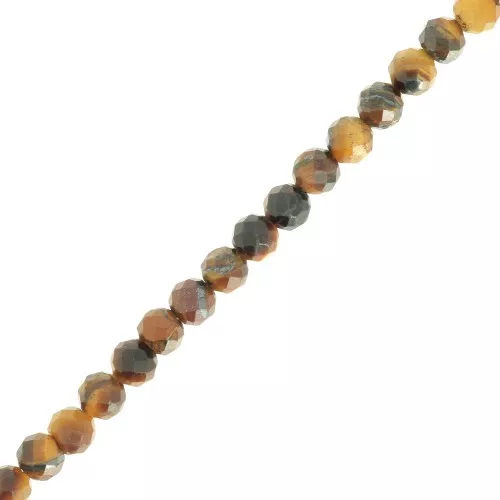 Perles rondes facettées 4 mm pierre gemme - Oeil de tigre x38cm