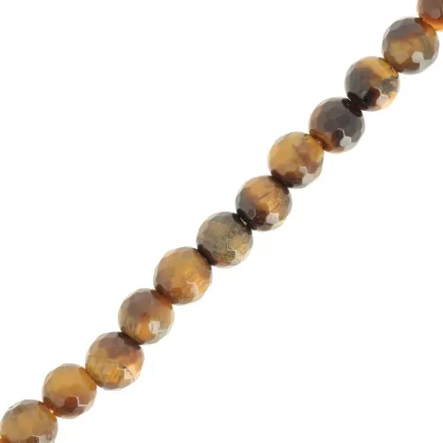 Perles rondes facettées 6 mm pierre gemme - Oeil de tigre x38cm