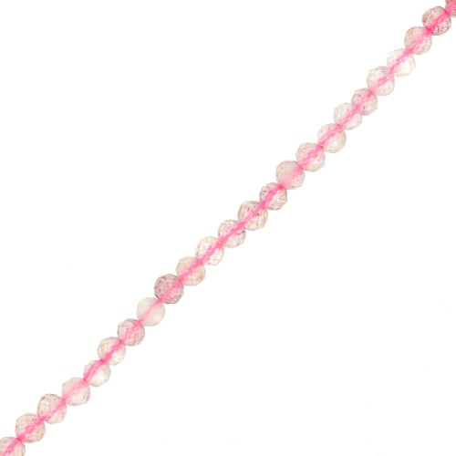 Perles rondes facettées 3 mm pierre gemme - Strawberry Quartz x38cm