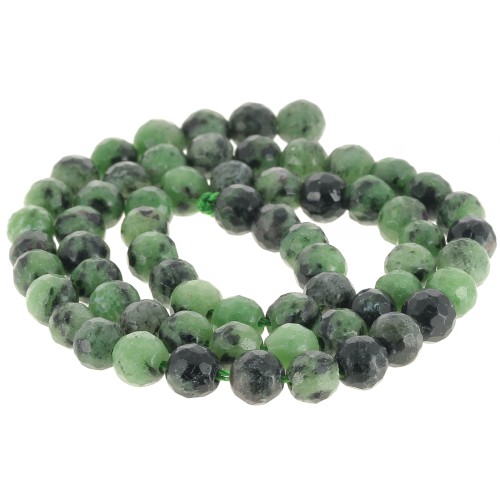Perles rondes facettées 6 mm pierre gemme  - Rubis Zoisite x37cm
