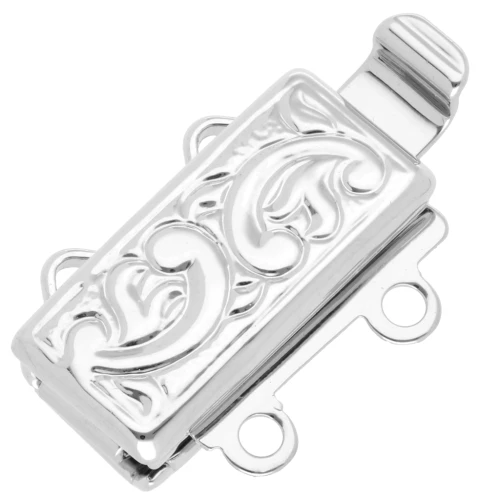 Fermoir rectangle 2 rangs à clipser 12 mm motif arabesques - White Bronze x1